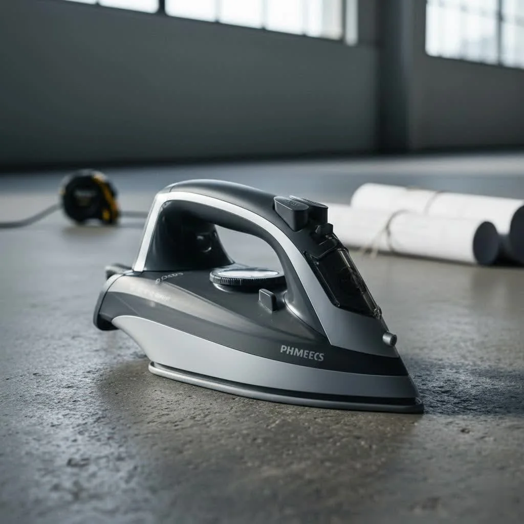 Close-up of a steam iron gliding over a white shirt