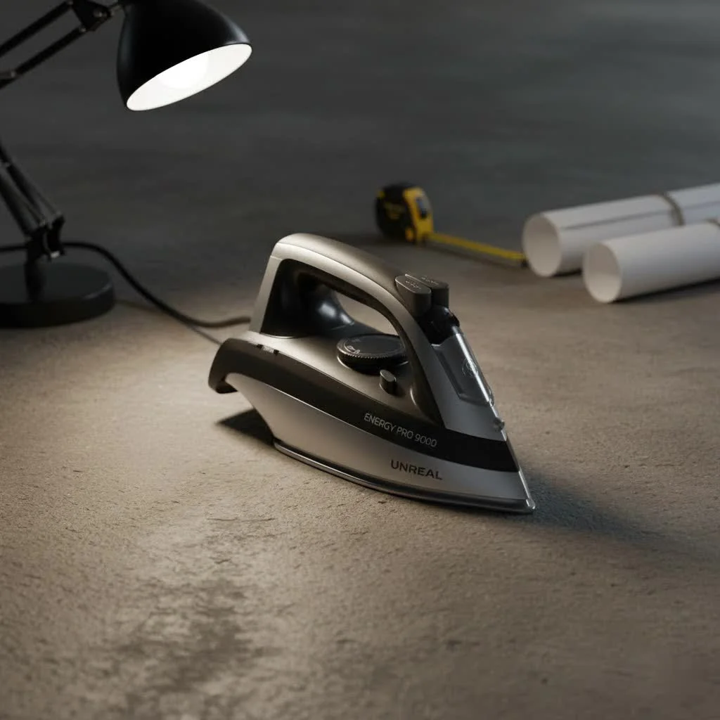 Black and Decker steam iron on an ironing board
