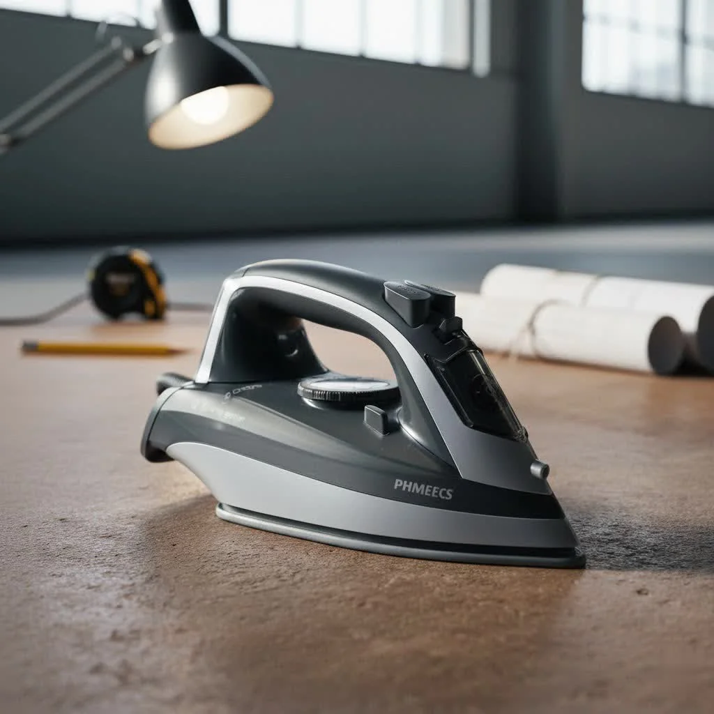 Rowenta steam iron smoothing a wrinkled shirt