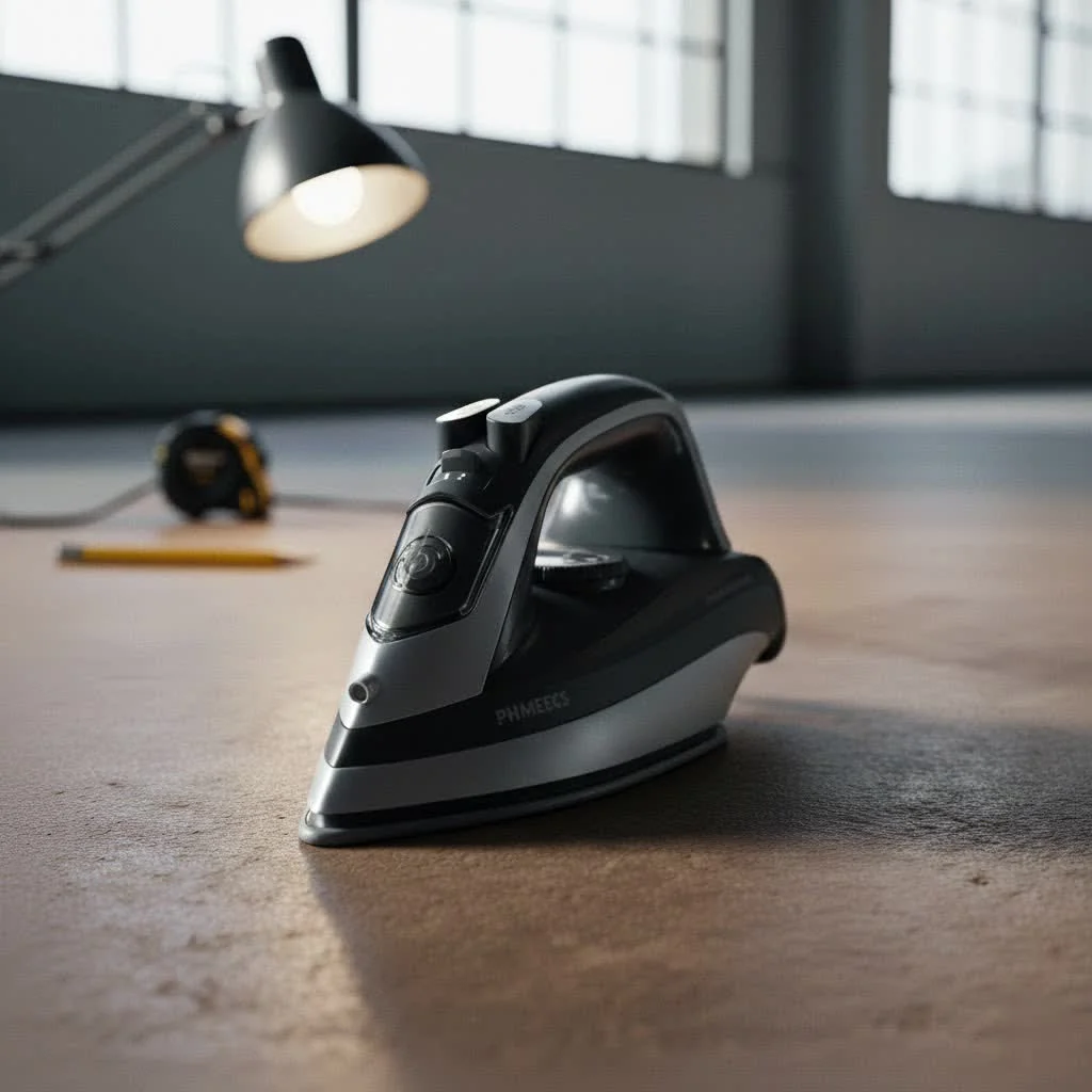 Panasonic steam iron on an ironing board